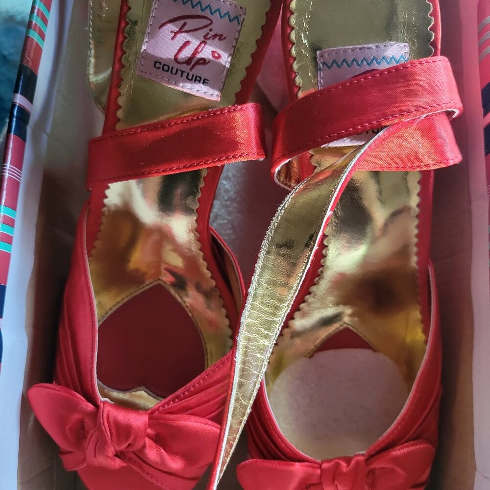 Satin Red Strappy High Heels